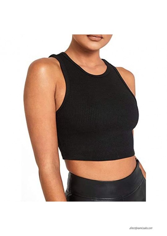 YFANG Women's Sexy Summer Basic Sleeveless Round Neck Stretch Crop Tank Tops