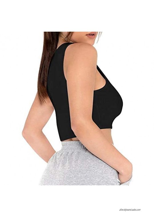YFANG Women's Sexy Summer Basic Sleeveless Round Neck Stretch Crop Tank Tops