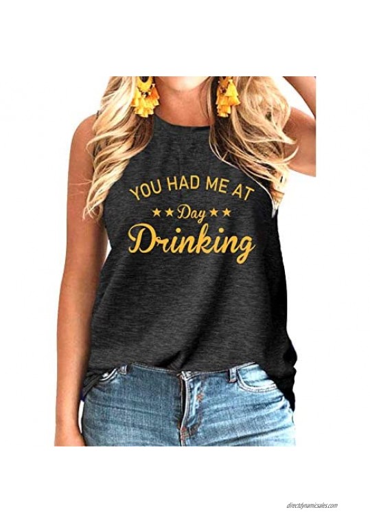 You Had Me at Day Drinking Funny Shirt for Women Vintage Graphic Tees Summer Sleeveless Tank Tops Casual Shirts