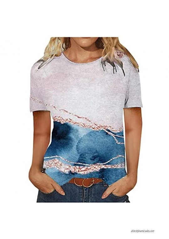 Beautiful Tops for Women  Fashion Cute Lovely Graphic Sea Landscape Printed Crewneck Short-Sleeved Tunic Pullovers