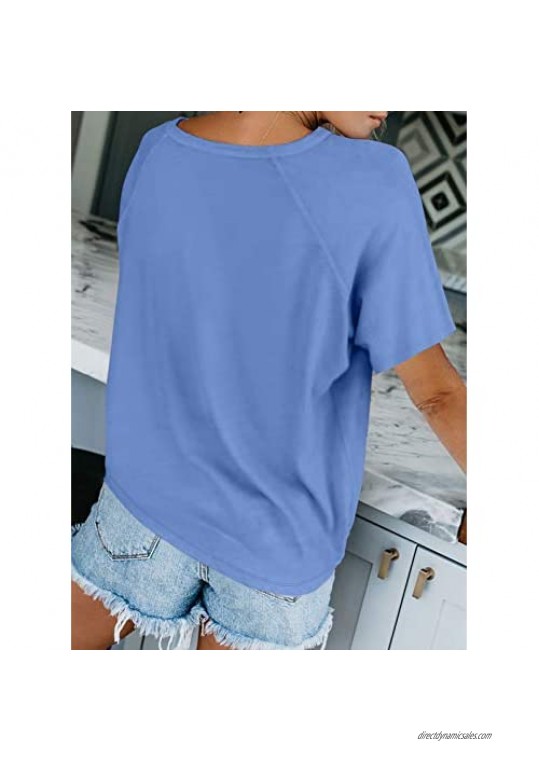 Biucly Womens Casual Crewneck Short Sleeve Solid & Tie Dye Tees T-Shirt Tops