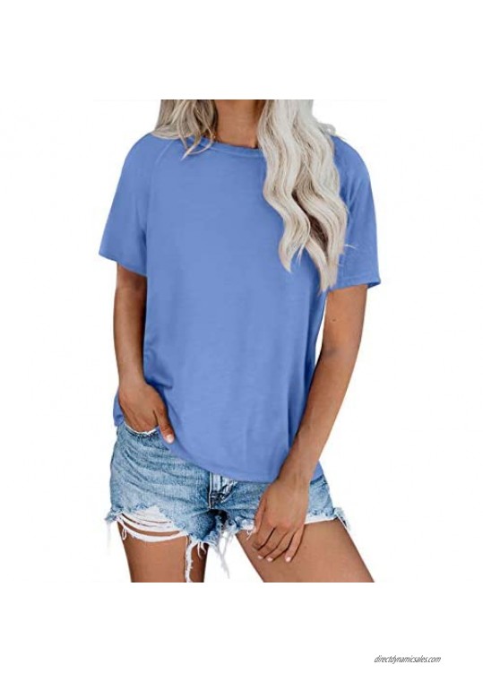 Biucly Womens Casual Crewneck Short Sleeve Solid & Tie Dye Tees T-Shirt Tops
