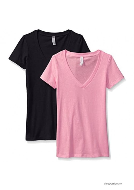 Clementine Apparel Women's Petite Plus Deep V-Neck T-Shirt (Pack of Two)