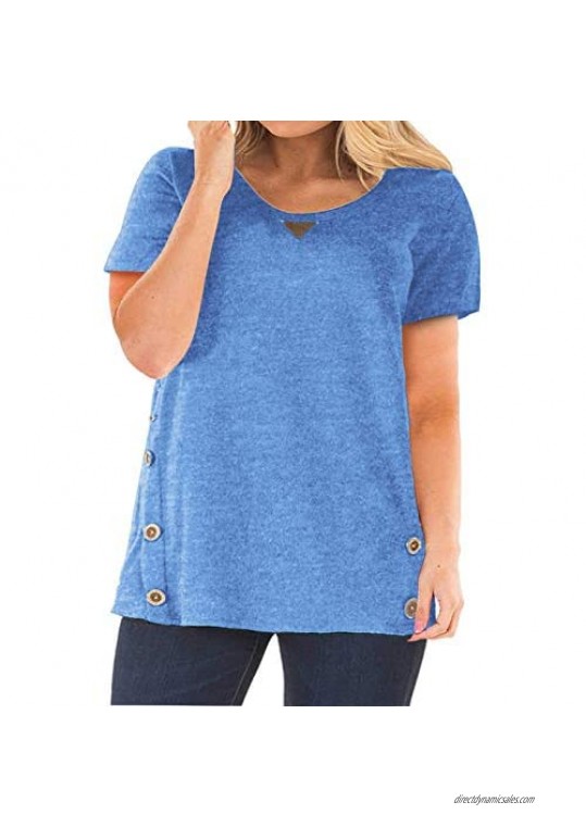 DOLNINE Womens Plus Size Short Sleeve Tops Buttons Side Casual T-Shirts Blouses