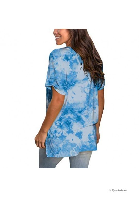 Handyulong Summer Shirts for Women Womens T Shirts Short Sleeve V-neck Tees Tie Dye Print Workout Loose Tops Blouse Tee