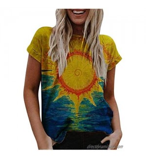 Hotkey Short Sleeve Tops for Women  Womens O-Neck T Shirts Abstract Gradient Tie Dye Print Tees Shirt Casual Top Blouse S-5XL