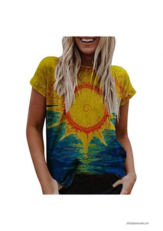 Hotkey Short Sleeve Tops for Women Womens O-Neck T Shirts Abstract Gradient Tie Dye Print Tees Shirt Casual Top Blouse S-5XL