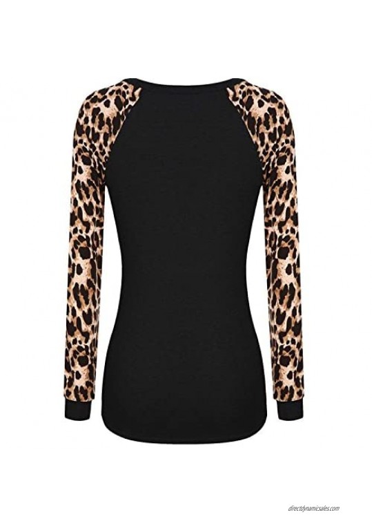 POGTMM Women’s Casual Raglan Long Sleeve Leopard Print T-Shirt Blouse Tops