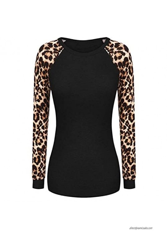 POGTMM Women’s Casual Raglan Long Sleeve Leopard Print T-Shirt Blouse Tops