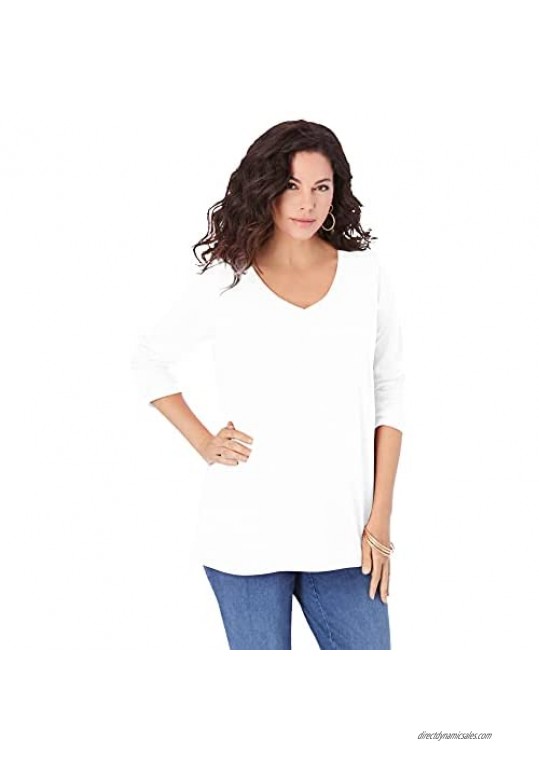 Roamans Women's Plus Size Long-Sleeve V-Neck Ultimate Tee Shirt