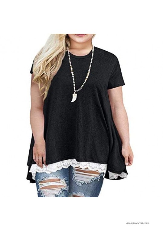 Sanifer Women Plus Size Lace Short Sleeve Tunic Tops T Shirts