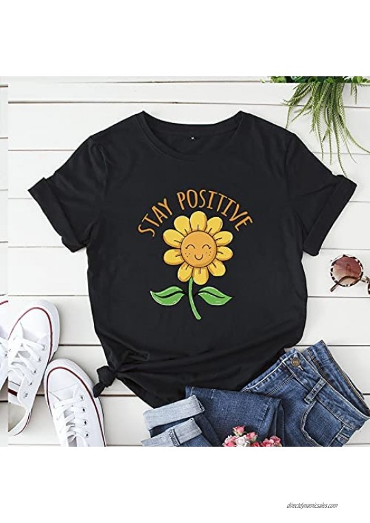 Summer Women Sunflower Tshirt Tops Trendy Casual Loose Fit Crewneck Blouses Short Sleeve Cute Comfy Soft Tunic Tees