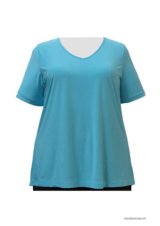 Turquoise Short Sleeve V-Neck Pullover Top Woman's Plus Size Top