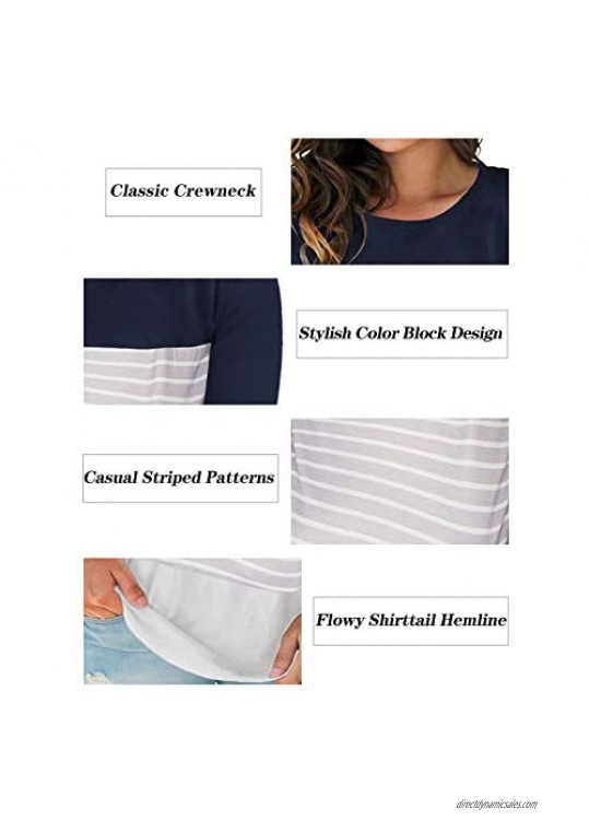VISLILY Women's Plus Size Tops Long Sleeve Shirts Striped Color Block Tunics XL-4XL