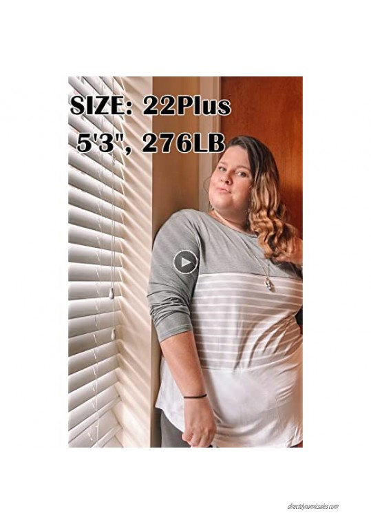 VISLILY Women's Plus Size Tops Long Sleeve Shirts Striped Color Block Tunics XL-4XL