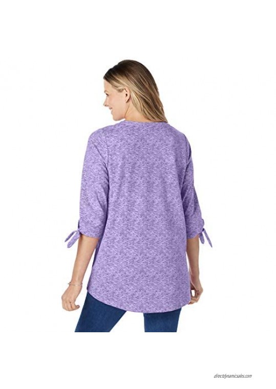 Woman Within Women's Plus Size French Terry Tie-Sleeve Sweatshirt