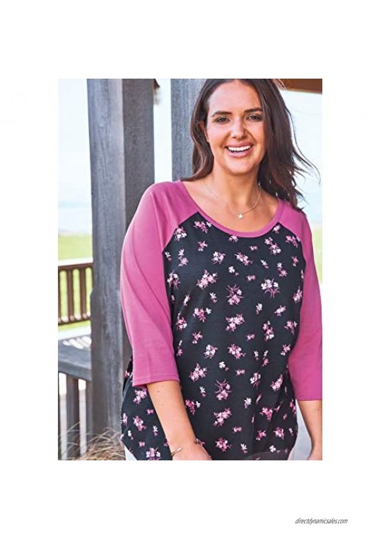 Woman Within Women's Plus Size Three-Quarter Sleeve Baseball Tee Shirt - 3X Heather Grey Stripe