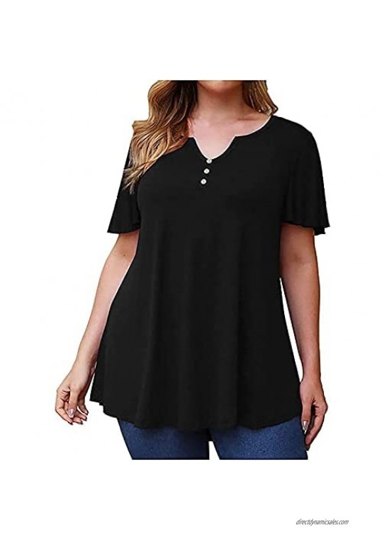 Women Plus Size Tops Summer V Neck T Shirts Striped Tiered Lace Appliques Cold Shoulder Tunics T-shirt Tee