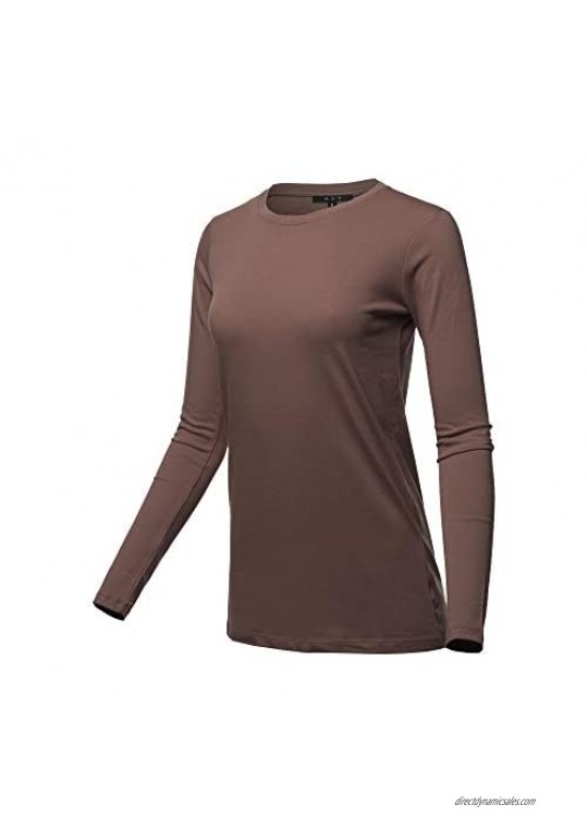 Women's Basic Solid Soft Cotton Long Sleeve Crew Neck Top Shirts