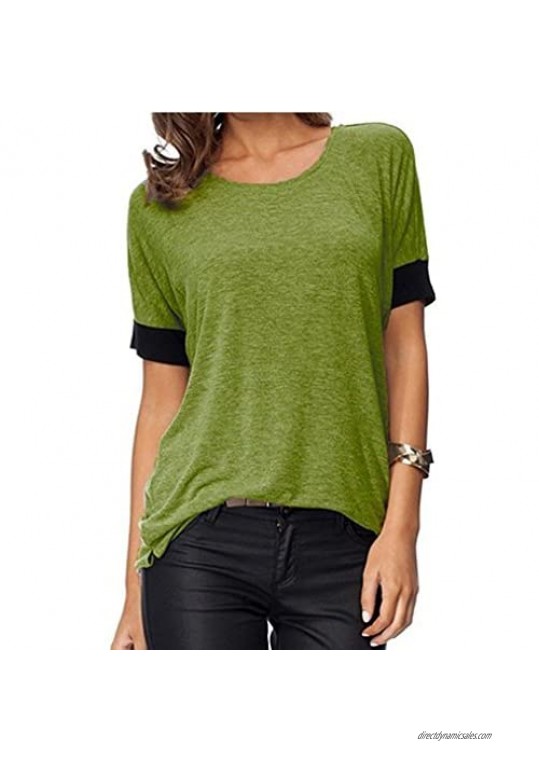 Women's Casual Round Neck Loose Fit Short Sleeve T-Shirt Blouse Tops