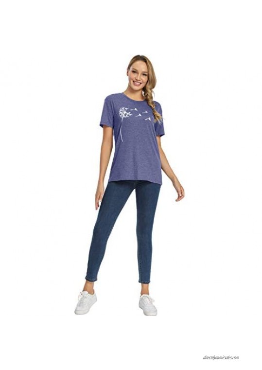Women's Dandelion Shirts Summer Tops for Teen Girls Trendy Casual T-Shirt Short Sleeve Graphic Tee S-2XL