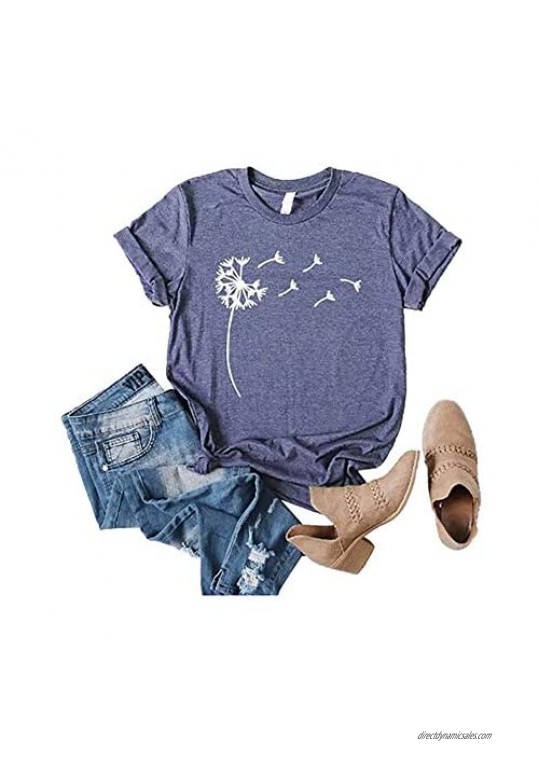 Women's Dandelion Shirts Summer Tops for Teen Girls Trendy Casual T-Shirt Short Sleeve Graphic Tee S-2XL