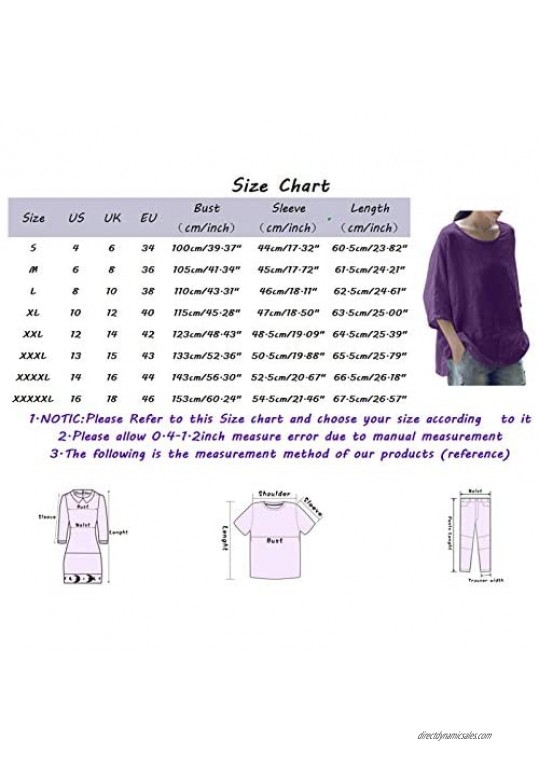 Women's Plus Size 3/4 Sleeve Tees Cotton Linen Tops Loose Solid Color Casual Shirt Boatneck Comfortable Tunic Blouses