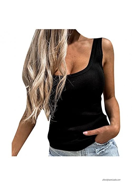 Women's Scoop Neck Tank Tops Solid Color Workout Sleeveless Summer Casual Cami Tops Tshirts Tunic Blouse Tee Shirts