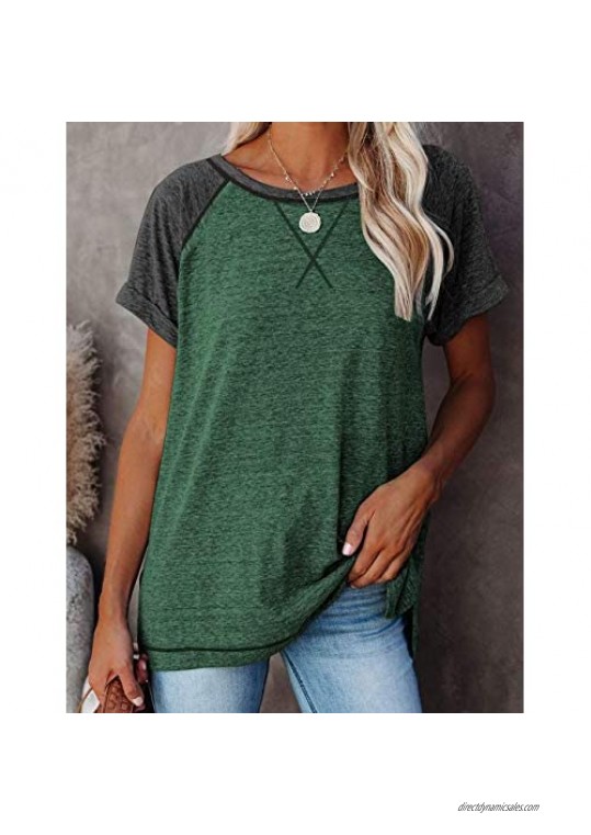 Womens Short Sleeve Shirts Color Block Workout Tops Loose Fit Tshirts Casual Tunic Tops Athletic T-Shirt…