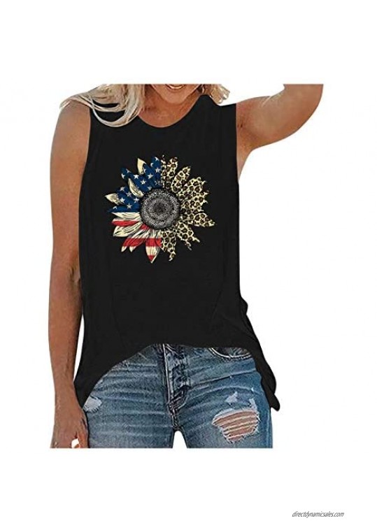 Womens Sunflower Cute Printed Tank Tops Sleeveless Workout Vest Tshirt Casual Summer Tank Top Tunic Tee