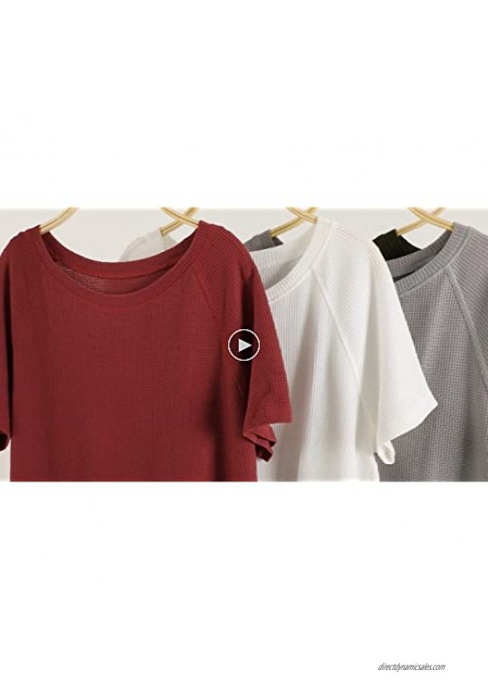 Womens Waffle Knit Short Sleeve Tops Plus Size Crewneck Casual Basic Tunic T-Shirt