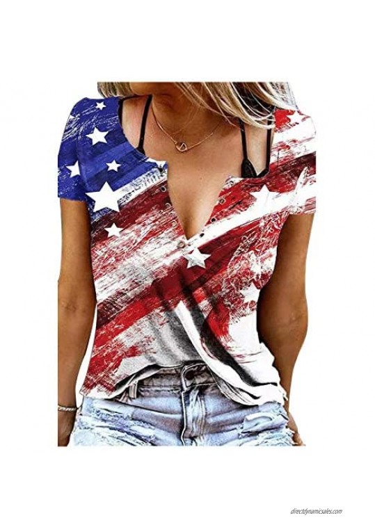 American Flag Shirts Patriotic Stars Stripes T Shirts Ring Hole Sleeveless V Neck Tank Tops Womens 4th of July Tees Gift
