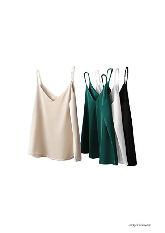 Anbenser Silk Tank Tops for Women Satin Camisoles V Neck Spaghetti Strap Cami Sleeveless Blouses 4 Pack