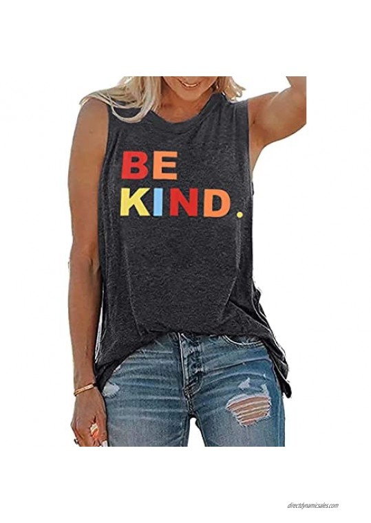 Be Kind Tank Tops Women Funny Letter Graphic Tees Workout Casual Sleeveless Summer T Shirts