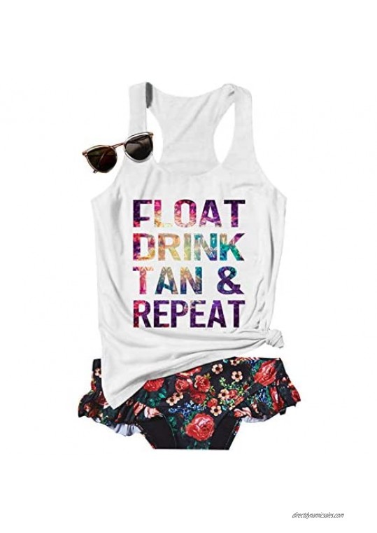 CHUNTIANRAN Float Drink Tan & Repeat Summer Tank Top Womens Basic Workout Sleeveless Shirt Hawaiian Beach Racerback Tank