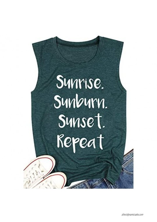Country Music Vacation Shirt Sunrise Sunburn Sunset Repeat Tank Tops Women's Vest Tees Letter Graphic Summer Shirts