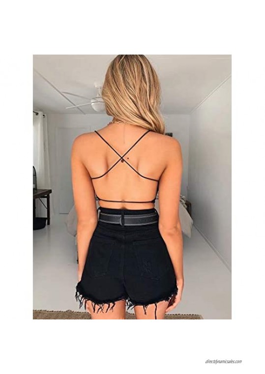 Crop Tops for Women Sexy Backless Slinky Crop Top with Cross Over Straps at Back