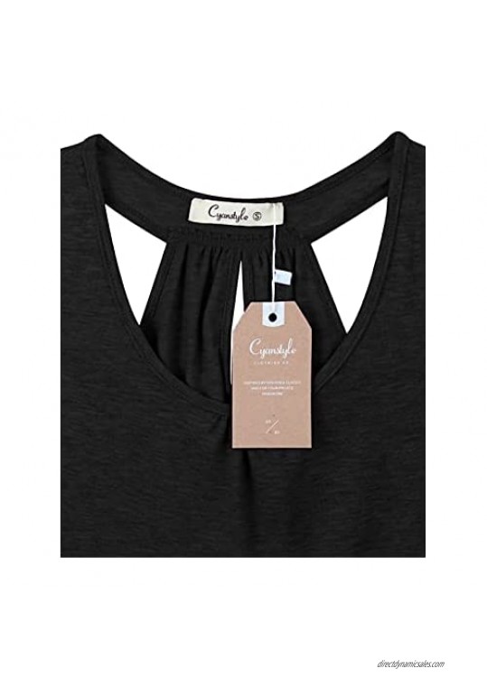 Cyanstyle Womens Scoop Neck Tank Tops Summer Sleeveless Pleated Tees Racerback Casual Tunic Shirts Blouse