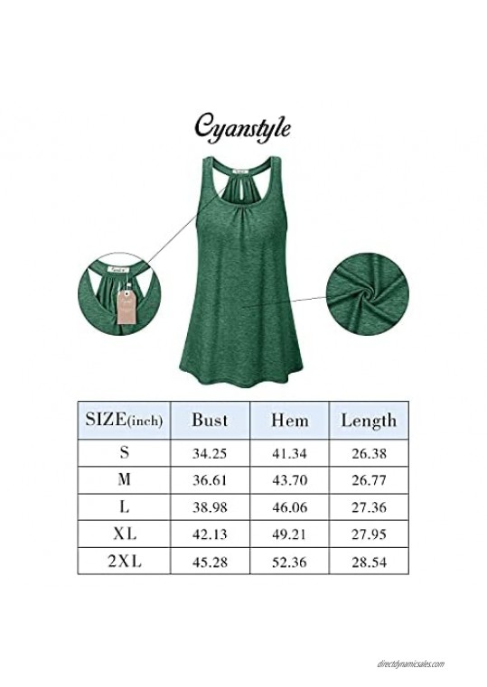 Cyanstyle Womens Scoop Neck Tank Tops Summer Sleeveless Pleated Tees Racerback Casual Tunic Shirts Blouse