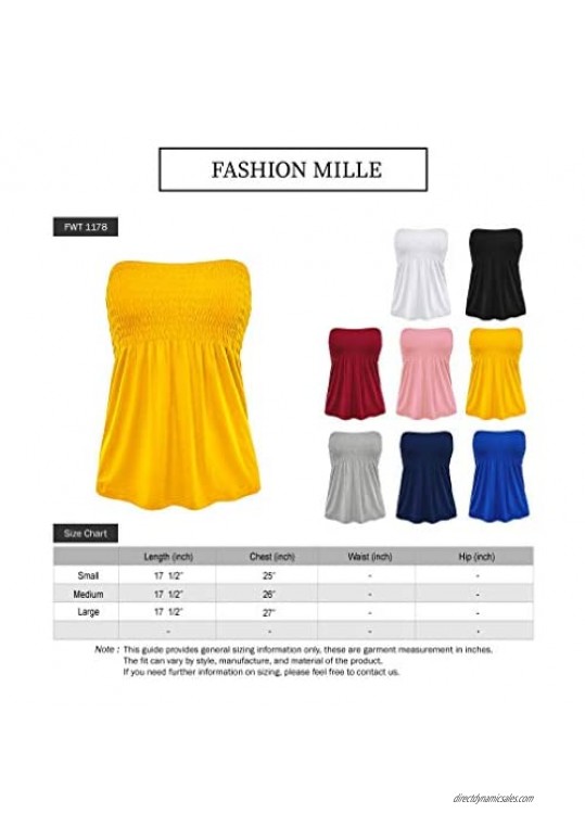 FashionMille Womens Casual Strapless Babydoll Tube top Shirt Blouse Tank Cami