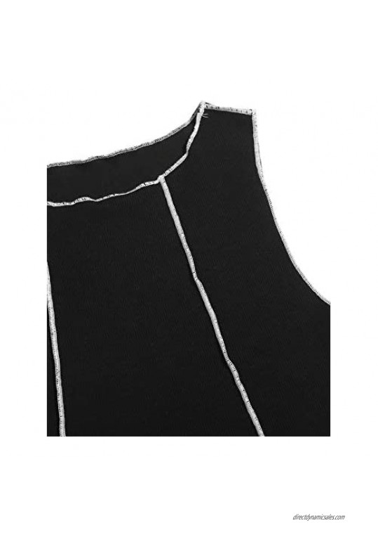 Floerns Women's Sleeveless Round Neck Contrast Stitch Vest Tank Crop Top