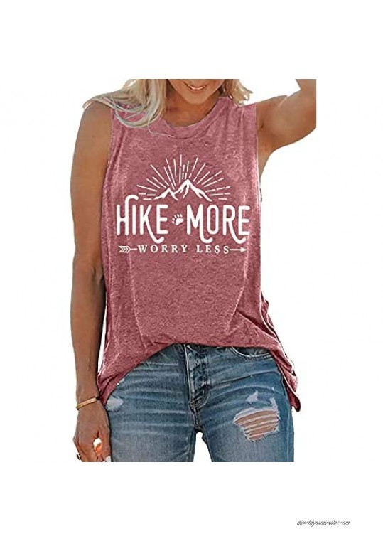 Hike More Worry Less Tank Tops Women Hiking Shirt Funny Letter Print Tank Sleeveless Shirt Gift for Hiker