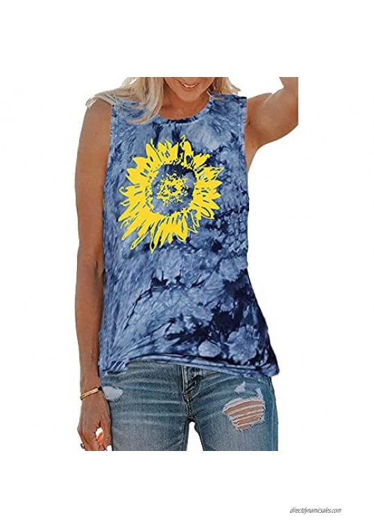 LOTUCY Sunflower Tank Tops Women Sunflower Print Vest Sleeveless T-Shirt Teen Girls Funny Graphic Tee Casual Vacation Shirt