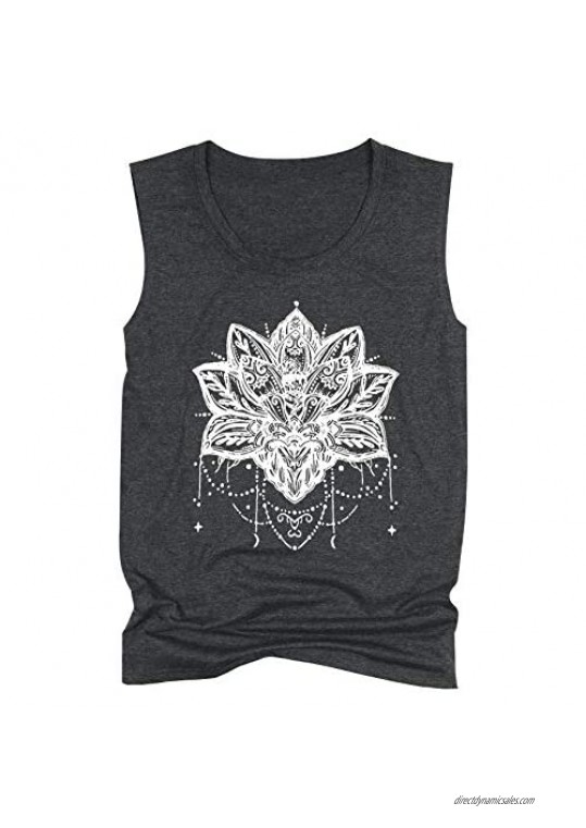 Mandala Lotus Muscle Tank Top Women Lotus Flower Workout Tank Vacation Shirt Sleeveless Graphic Tees Vest