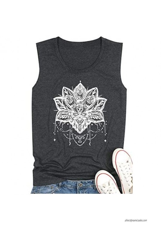 Mandala Lotus Muscle Tank Top Women Lotus Flower Workout Tank Vacation Shirt Sleeveless Graphic Tees Vest