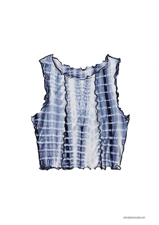 Milumia Women Lettuce Trim Contrast Stitch Crop Tank Top Tie Dye Casual Vest