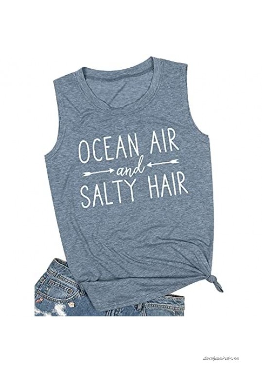 Ocean Air and Salty Hair Tank Top Women Funny Beach Tanks Sleeveless Summer Vacation Vest Shirt