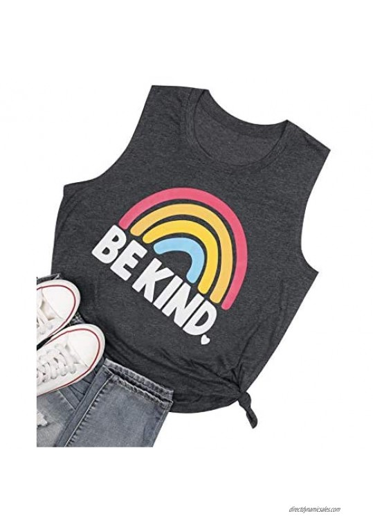 Plus Size Be Kind Tank Top Women Summer Rainbow Inspirational Vests Casual Sleeveless Vacation Shirts Tops
