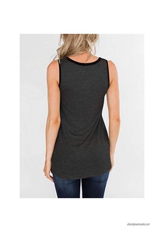 PRETTODAY Women's Summer Tank Tops Color Block Round Neck Sleeveless Shirts Casual Tank