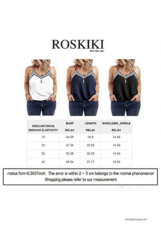 ROSKIKI Womens Plus Size Adjustable Spaghetti Strap Tank Tops Embroidered V-Neck Camisole